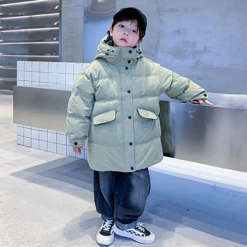 Parka largi pentru băieți, iarnă, groasă, ocazională, jachetă cu glugă, modă, verde, bumbac, haină lungă caldă, fermoar, îmbrăcăminte exterioară pentru copii XMP542