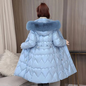 2023. gada jauna ziemas jaka Sieviešu kažokādas apkakle ar kapuci, kokvilnas polsterētas jakas, garas pufīgas jakas Sieviešu biezs, silts sniega mētelis