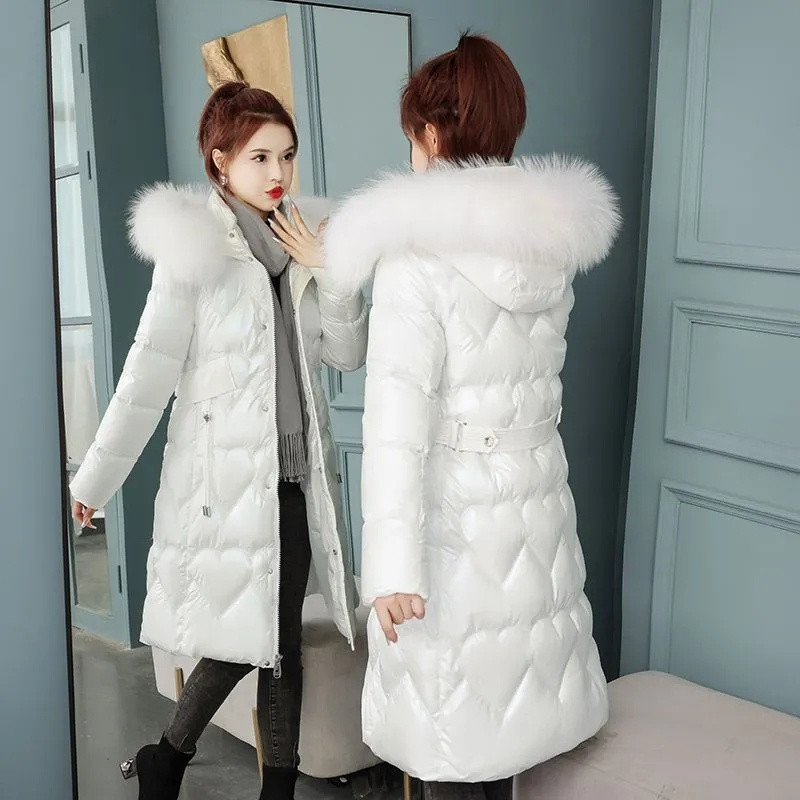 2023. gada jauna ziemas jaka Sieviešu kažokādas apkakle ar kapuci, kokvilnas polsterētas jakas, garas pufīgas jakas Sieviešu biezs, silts sniega mētelis