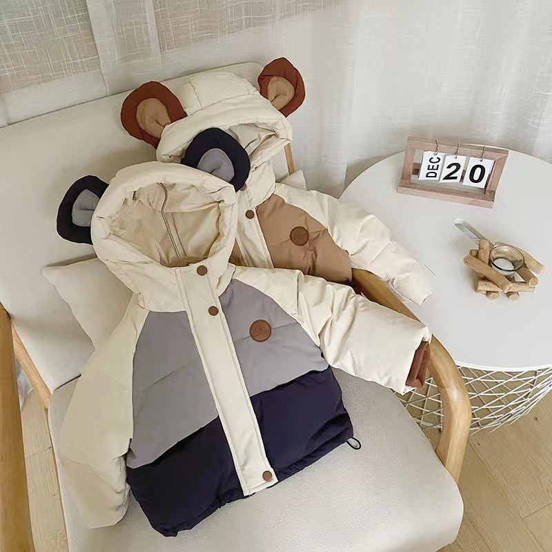 Jachetă de iarnă 2023, haine pentru băieți, haine pentru copii, din bumbac, pentru fete, la modă, îmbrăcăminte caldă, bloc de culoare, 1-6 ani XMP275