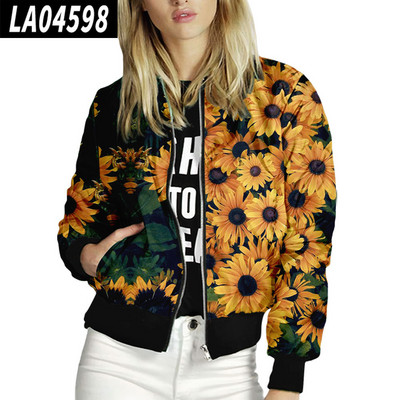 Toamnă, primăvară, jachete cu imprimeuri florale pentru femei, cu fermoar, îmbrăcăminte bomber, mâneci lungi, scurte, subțiri, ocazionale, cu buzunar, haine motociclist