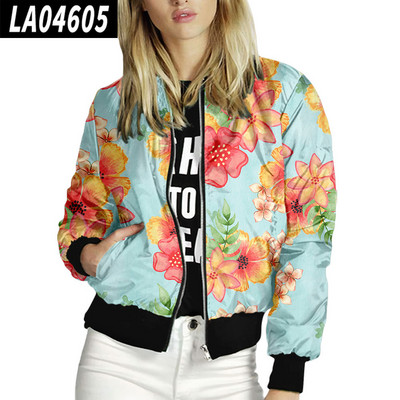 Toamnă, primăvară, jachete cu imprimeuri florale pentru femei, cu fermoar, îmbrăcăminte bomber, mâneci lungi, scurte, subțiri, ocazionale, cu buzunar, haine motociclist