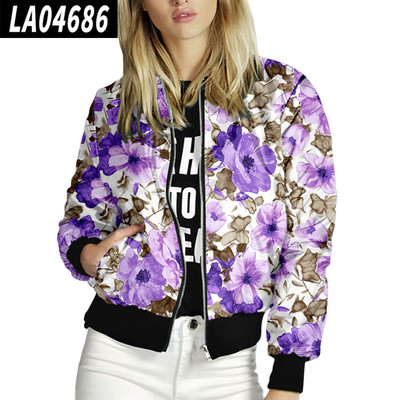 Toamnă, primăvară, jachete cu imprimeuri florale pentru femei, cu fermoar, îmbrăcăminte bomber, mâneci lungi, scurte, subțiri, ocazionale, cu buzunar, haine motociclist