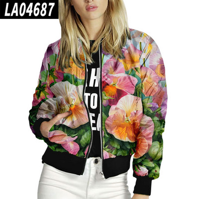 Toamnă, primăvară, jachete cu imprimeuri florale pentru femei, cu fermoar, îmbrăcăminte bomber, mâneci lungi, scurte, subțiri, ocazionale, cu buzunar, haine motociclist