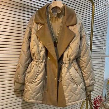 Νέο Winter Long Parkas Γυναικείο πουπουλένιο βαμβακερό μπουφάν Μεγάλο πέτο ελαστικό χιόνι στη μέση Μόδα Ζεστό αδιάβροχο παλτό συνονθύλευμα