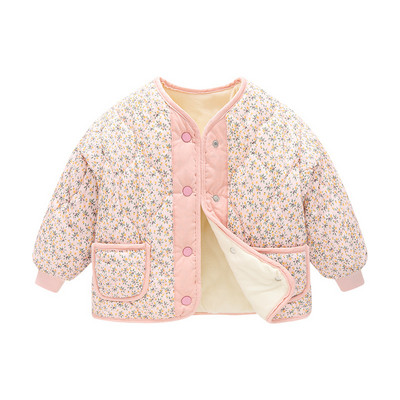 Fete cu catifea han fix jachetă florală din bumbac căptușit cu clemă bumbac catifea cu margini vezicii copii jachetă națională de vânt