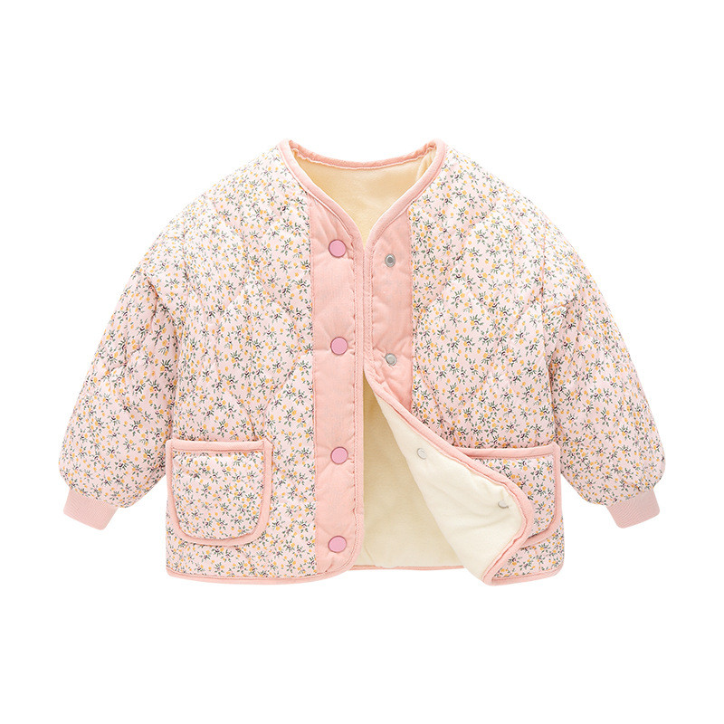 Fete cu catifea han fix jachetă florală din bumbac căptușit cu clemă bumbac catifea cu margini vezicii copii jachetă națională de vânt