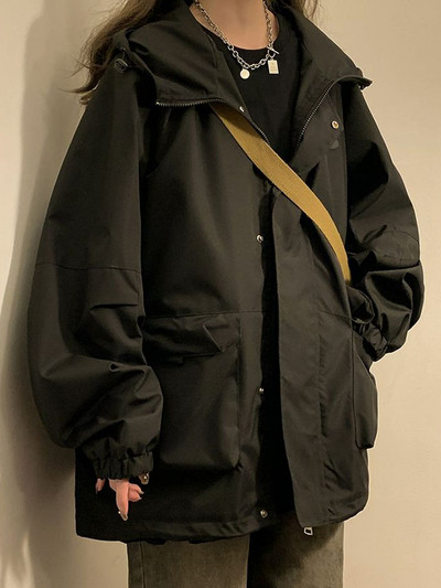 Y2K Femei Techwaer Coreeană Streetwear Jachetă cu glugă Fermoar Windbreaker Hanorac Oversize Outwear Trenciuri Topuri Alt Haine