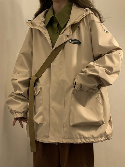 Y2K Femei Techwaer Coreeană Streetwear Jachetă cu glugă Fermoar Windbreaker Hanorac Oversize Outwear Trenciuri Topuri Alt Haine
