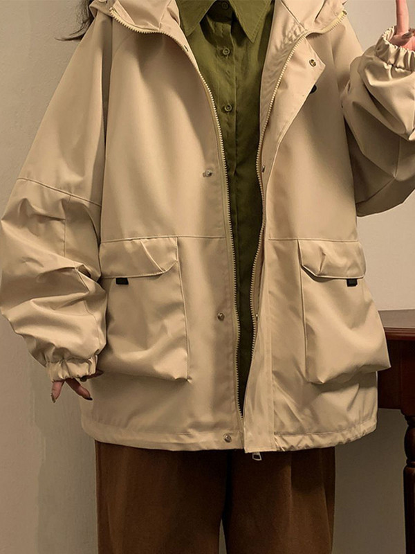 Y2K Sieviešu Techwaer Korejas ielu apģērbi ar kapuci jaka Rāvējslēdzējs Vējjaka Džemperis Lielizmēra Ārdrēbes Trench Mēteļi Topi Alt Drēbes