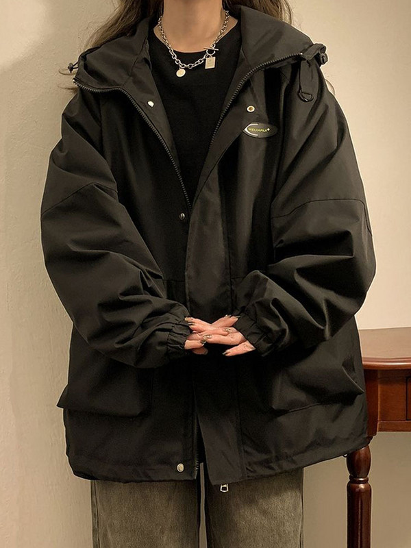 Y2K Sieviešu Techwaer Korejas ielu apģērbi ar kapuci jaka Rāvējslēdzējs Vējjaka Džemperis Lielizmēra Ārdrēbes Trench Mēteļi Topi Alt Drēbes