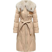 2023, nou, bumbac, căptușit, haină de iarnă pentru femei, guler mare de blană, parka pentru zăpadă, jachetă lungă, caldă, puf pentru femei, cu centură, îmbrăcăminte rezistentă la vânt