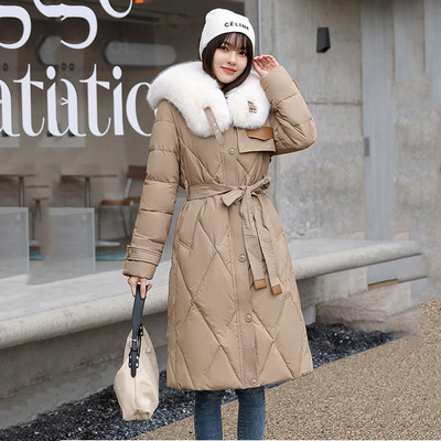 2023, nou, bumbac, căptușit, haină de iarnă pentru femei, guler mare de blană, parka pentru zăpadă, jachetă lungă, caldă, puf pentru femei, cu centură, îmbrăcăminte rezistentă la vânt