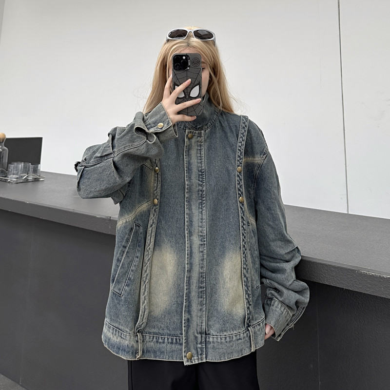 Jachetă de jean cu fermoar de toamnă Palton largi din denim pentru femei, îmbrăcăminte supradimensionată, ținută, jachetă de vânt BF ocazional cowboy, îmbrăcăminte tehnologică punk