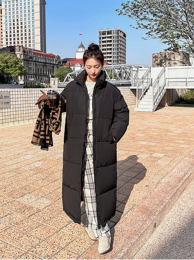 Jachetă de iarnă pentru femei, căptușită lungă, parka de culoare uni, haine, guler, jachetă din bumbac, haină căptușită, haină caldă.