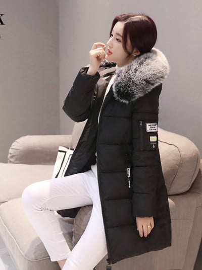 Jachetă nouă de iarnă pentru femei Parka lungă Îmbrăcăminte coreeană cu glugă guler de blană Jachete supradimensionate subțire, caldă, groasă, haină lungă pentru femei