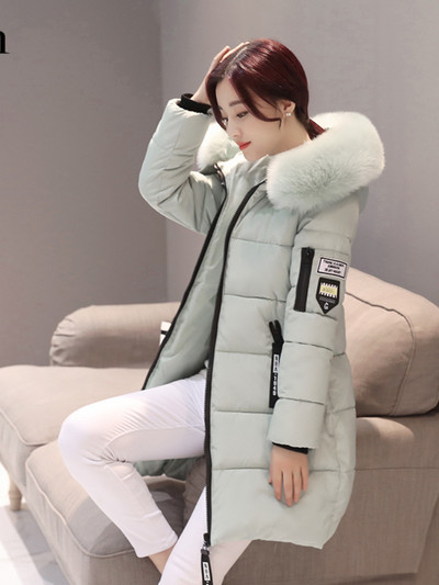 Jachetă nouă de iarnă pentru femei Parka lungă Îmbrăcăminte coreeană cu glugă guler de blană Jachete supradimensionate subțire, caldă, groasă, haină lungă pentru femei