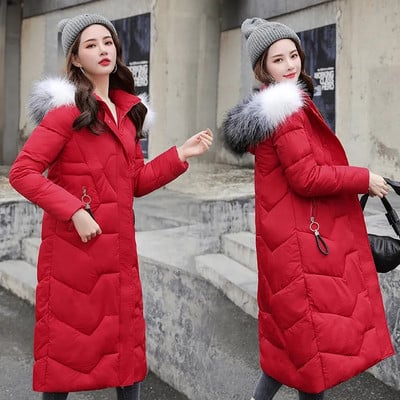 Jachetă de iarnă pentru femei Parkas 2023, nou, haină lungă, guler de blană, pardesiu cu glugă, pentru femei, din bumbac cald, parka căptușită, îmbrăcăminte de îmbrăcăminte plus mărime 3XL