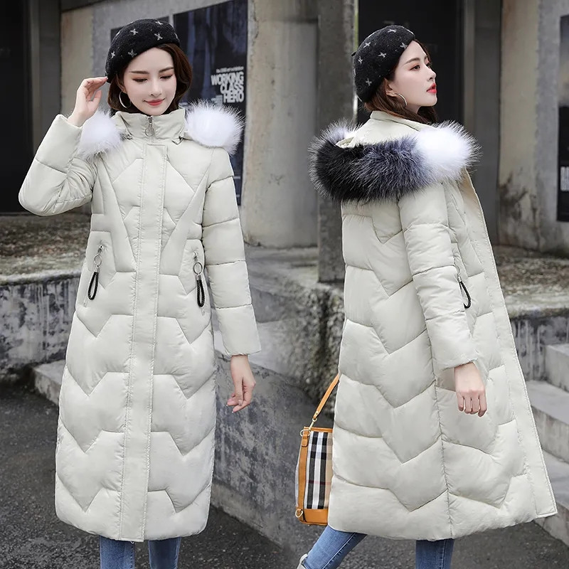 Jachetă de iarnă pentru femei Parkas 2023, nou, haină lungă, guler de blană, pardesiu cu glugă, pentru femei, din bumbac cald, parka căptușită, îmbrăcăminte de îmbrăcăminte plus mărime 3XL