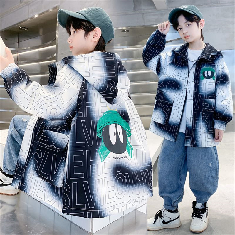 Jachetă de toamnă pentru băieți, la modă nouă 2023, jachetă de vânt pentru copii, haină imprimată cu litere, jachetă de costum cu glugă, îmbrăcăminte casual pentru băieți
