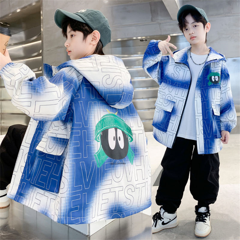 Jachetă de toamnă pentru băieți, la modă nouă 2023, jachetă de vânt pentru copii, haină imprimată cu litere, jachetă de costum cu glugă, îmbrăcăminte casual pentru băieți