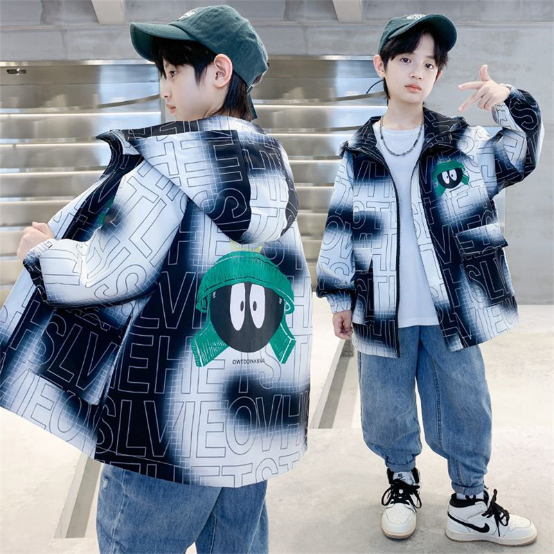 Jachetă de toamnă pentru băieți, la modă nouă 2023, jachetă de vânt pentru copii, haină imprimată cu litere, jachetă de costum cu glugă, îmbrăcăminte casual pentru băieți