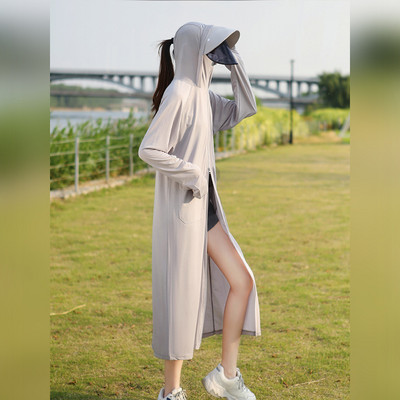 Îmbrăcăminte de protecție solară pentru femei UPF50+ Jachetă UV, buzunar, stil largi, haină lungă de piele, cu lentile de pălărie, călătorii de vară, în aer liber, sălbăticie