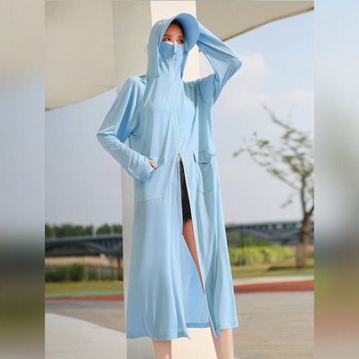 Îmbrăcăminte de protecție solară pentru femei UPF50+ Jachetă UV, buzunar, stil largi, haină lungă de piele, cu lentile de pălărie, călătorii de vară, în aer liber, sălbăticie