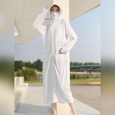 Îmbrăcăminte de protecție solară pentru femei UPF50+ Jachetă UV, buzunar, stil largi, haină lungă de piele, cu lentile de pălărie, călătorii de vară, în aer liber, sălbăticie