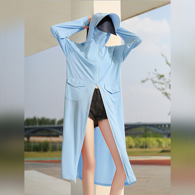 Îmbrăcăminte de protecție solară pentru femei UPF50+ Jachetă UV, buzunar, stil largi, haină lungă de piele, cu lentile de pălărie, călătorii de vară, în aer liber, sălbăticie