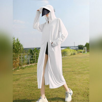 Îmbrăcăminte de protecție solară pentru femei UPF50+ Jachetă UV, buzunar, stil largi, haină lungă de piele, cu lentile de pălărie, călătorii de vară, în aer liber, sălbăticie