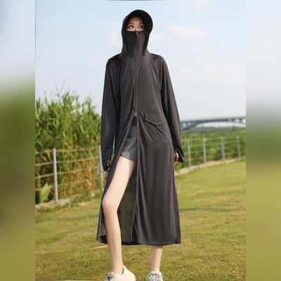 Îmbrăcăminte de protecție solară pentru femei UPF50+ Jachetă UV, buzunar, stil largi, haină lungă de piele, cu lentile de pălărie, călătorii de vară, în aer liber, sălbăticie