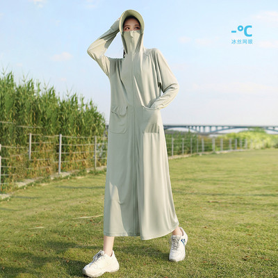 Îmbrăcăminte de protecție solară pentru femei UPF50+ Jachetă UV, buzunar, stil largi, haină lungă de piele, cu lentile de pălărie, călătorii de vară, în aer liber, sălbăticie