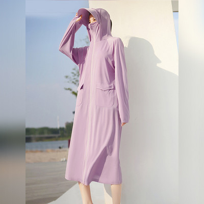 Îmbrăcăminte de protecție solară pentru femei UPF50+ Jachetă UV, buzunar, stil largi, haină lungă de piele, cu lentile de pălărie, călătorii de vară, în aer liber, sălbăticie