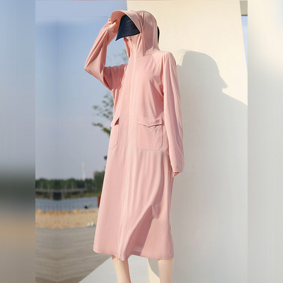 Îmbrăcăminte de protecție solară pentru femei UPF50+ Jachetă UV, buzunar, stil largi, haină lungă de piele, cu lentile de pălărie, călătorii de vară, în aer liber, sălbăticie