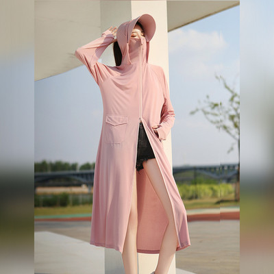 Îmbrăcăminte de protecție solară pentru femei UPF50+ Jachetă UV, buzunar, stil largi, haină lungă de piele, cu lentile de pălărie, călătorii de vară, în aer liber, sălbăticie