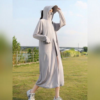 Îmbrăcăminte de protecție solară pentru femei UPF50+ Jachetă UV, buzunar, stil largi, haină lungă de piele, cu lentile de pălărie, călătorii de vară, în aer liber, sălbăticie