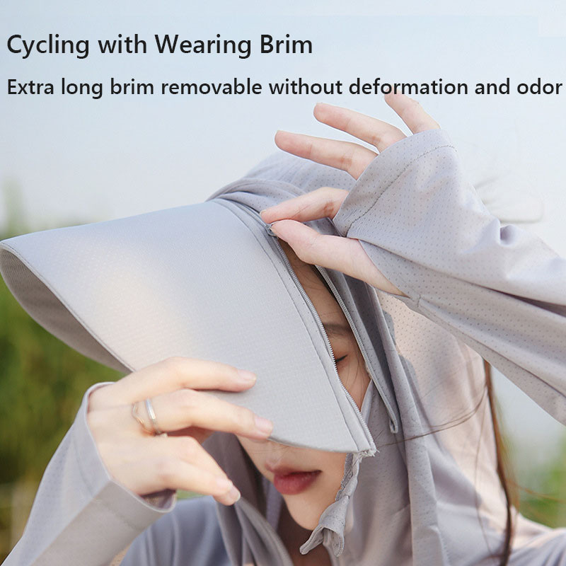 Îmbrăcăminte de protecție solară pentru femei UPF50+ Jachetă UV, buzunar, stil largi, haină lungă de piele, cu lentile de pălărie, călătorii de vară, în aer liber, sălbăticie