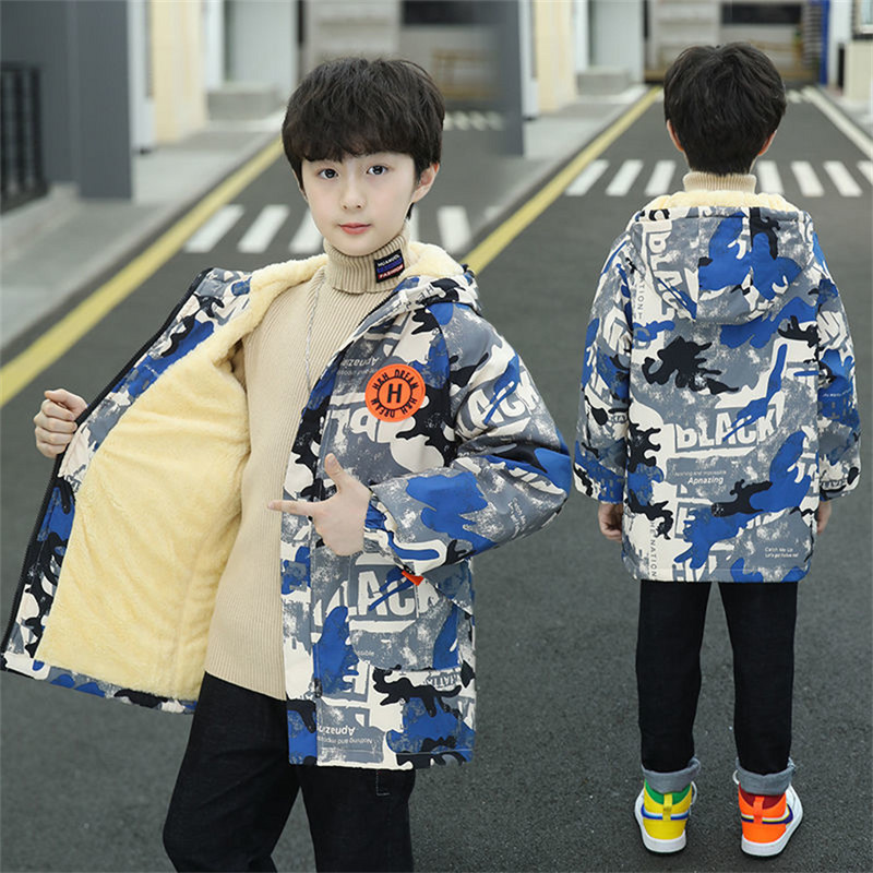Gyermek pehelykabát Téli Tinédzser Ruha Fiúk Kapucnis Pamut párnázott Parka és kabátok Baba Vastag Meleg Hosszú dzsekik Gyerek Felsőruházat