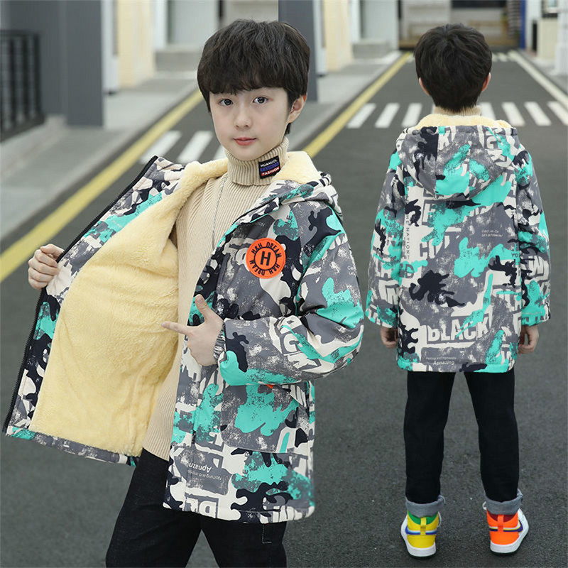 Gyermek pehelykabát Téli Tinédzser Ruha Fiúk Kapucnis Pamut párnázott Parka és kabátok Baba Vastag Meleg Hosszú dzsekik Gyerek Felsőruházat
