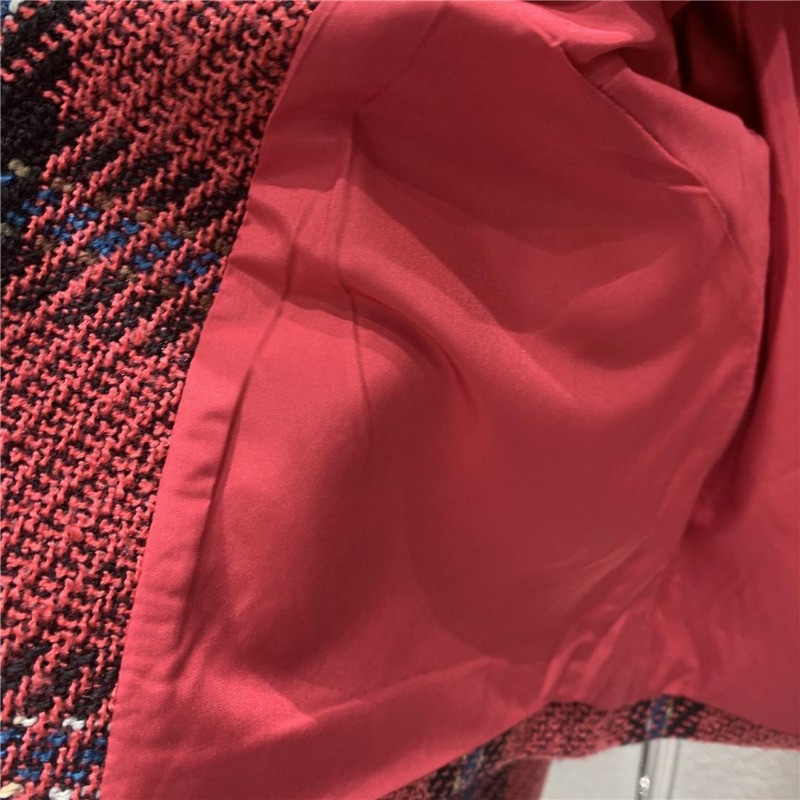 Jauna rūtainā vilnas jaka Sieviešu tvīda žakete ar augstu vidukli Pavasara rudens apgriezta jaka Mazs uzvalks Virsdrēbes Biroja dāmu korejiešu topi