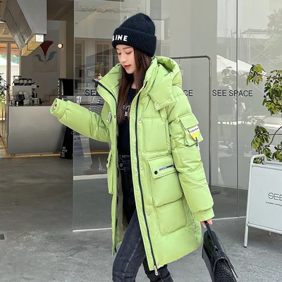 Jachetă de iarnă din bumbac cu puf 2023 pentru femei Parka lungă, groasă, caldă, cu glugă, la modă, la modă, largi, rezistentă la vânt, pardesiu, 6XL