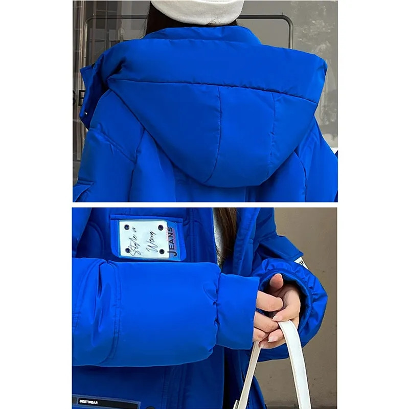 Jachetă de iarnă din bumbac cu puf 2023 pentru femei Parka lungă, groasă, caldă, cu glugă, la modă, la modă, largi, rezistentă la vânt, pardesiu, 6XL