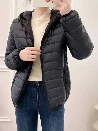 Jachete din bumbac, minimaliste, ușoare, pentru femei, 2023, noua iarnă, în stil coreean, parkas matlasate cu glugă, îmbrăcăminte de vânt pentru femei