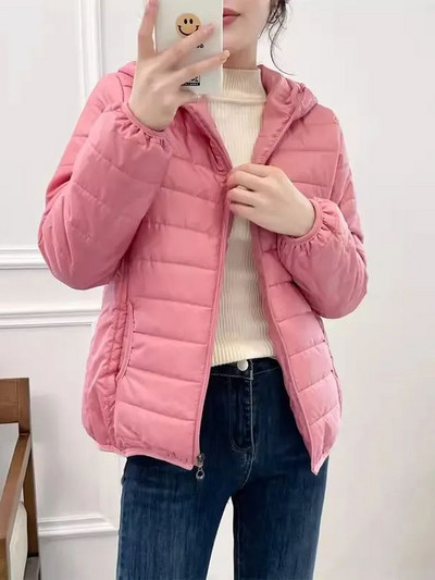 Jachete din bumbac, minimaliste, ușoare, pentru femei, 2023, noua iarnă, în stil coreean, parkas matlasate cu glugă, îmbrăcăminte de vânt pentru femei