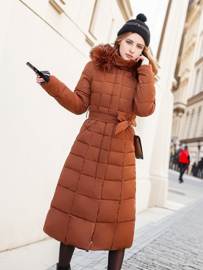 Parka de iarnă pentru damă, cu glugă, cu centură de blană, groasă, caldă, supradimensionată, căptușită, haină lungă matlasată demi-sezon neagră pentru femei 2023