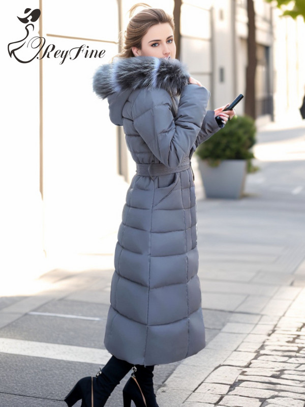 Parka de iarnă pentru damă, cu glugă, cu centură de blană, groasă, caldă, supradimensionată, căptușită, haină lungă matlasată demi-sezon neagră pentru femei 2023