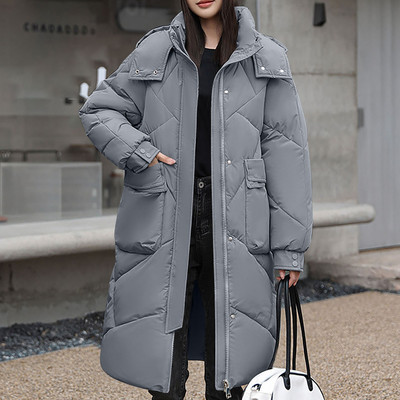 Jachetă de iarnă pentru femei 2023, ocazional, subțire, cu glugă, parkas lungi, ușoare, calde, haine din bumbac, căptușite, de lungime medie