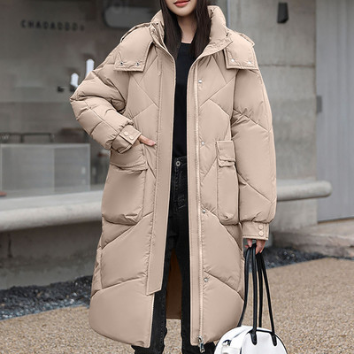 Jachetă de iarnă pentru femei 2023, ocazional, subțire, cu glugă, parkas lungi, ușoare, calde, haine din bumbac, căptușite, de lungime medie