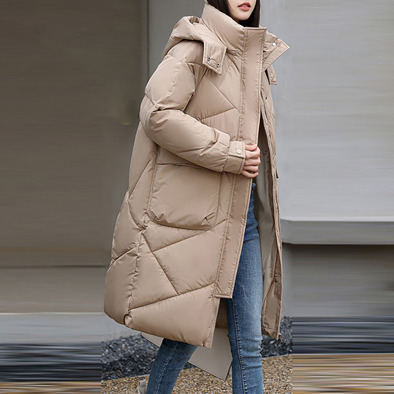 Jachetă de iarnă pentru femei 2023, ocazional, subțire, cu glugă, parkas lungi, ușoare, calde, haine din bumbac, căptușite, de lungime medie